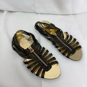 JIMMY CHOO BLACK LEATHER STRAPPY SNAKE PRINT GLADIATORS SIZE 41